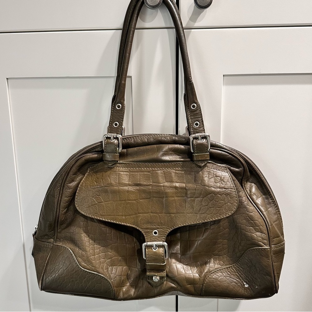 Vintage Nordstrom purse handbag green genuine leather alligator texture bag